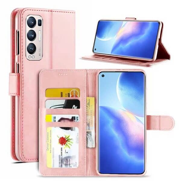 Oppo Find X3 Neo Wallet Case Flip Leather Card Slots Cover (Rose Gold) Oppo Find X3 Neo Wallet Case Flip Leather Card Slots Cover (Rose Gold)